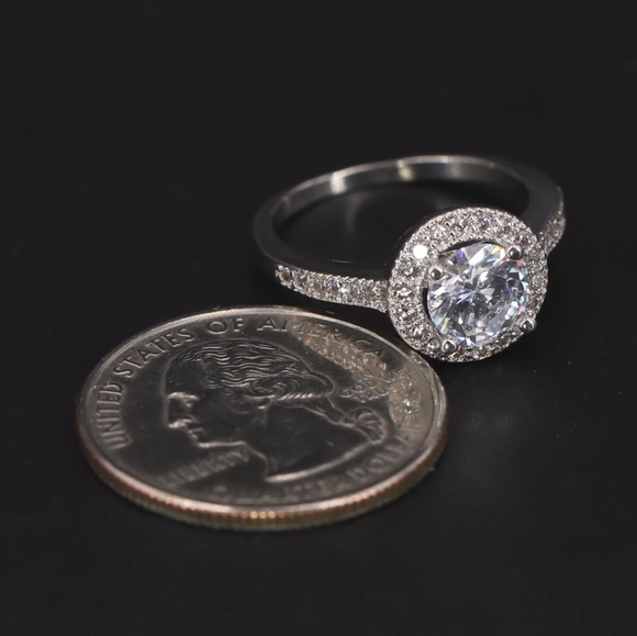 5ct Halo White CZ Pave Engagement Ring Size 7 - 2.5g vtg excellent Sterling - Picture 2 of 6